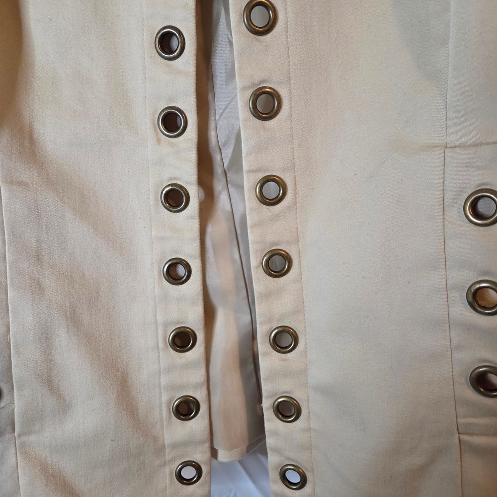 Y2K Grommet Jacket Cream Utility Military Style Cotton Stretch Minimalist Sz 10 - Picture 5 of 10